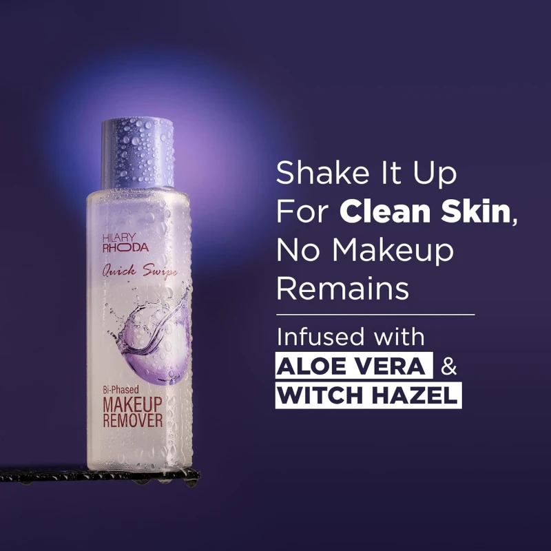 Hilary Rhoda Quick Swipe Bi-Phased Makeup Remover | Removes Waterproof Makeup | With Aloe Vera & Witch Hazel Extract | Water + Oil Formula | 100ml thumbnail 4